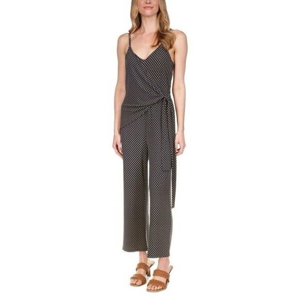 Michael Michael Kors Jumpsuit Large Navy and Gold Geo Print Side-Tie Wide Leg L - Picture 14 of 14